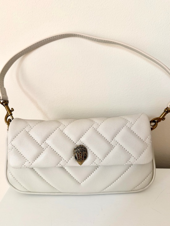 Handbags - Quilted White Leather Shoulder Bag with Decorative Clasp